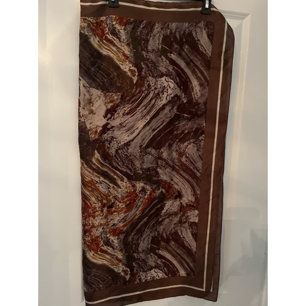 Women's 36x36 Square Scarf Brown Rust Abstract Marble Satin Silky Neck Head Wrap - Picture 3 of 4